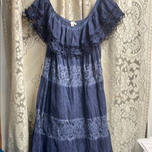 Cato Elegant Blue Off-Shoulder Dress with Lace